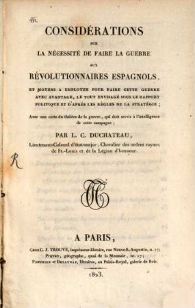 Considérations sur la nécessité de faire la guerre au Revolutionnaires Espagnols
