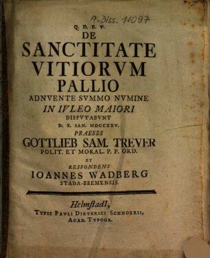 De Sanctitate Vitiorvm Pallio