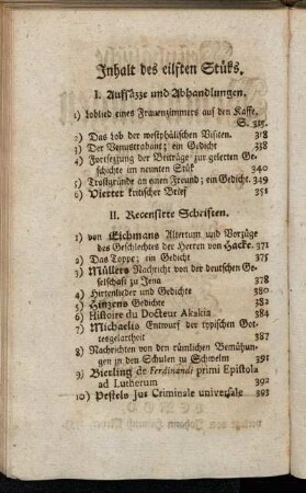 Inhalt des eilften Stüks.