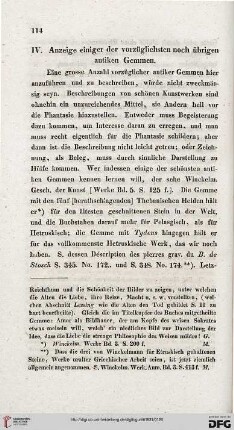 IV: Anzeige einiger der vorzüglichsten noch übrigen antiken Gemmen