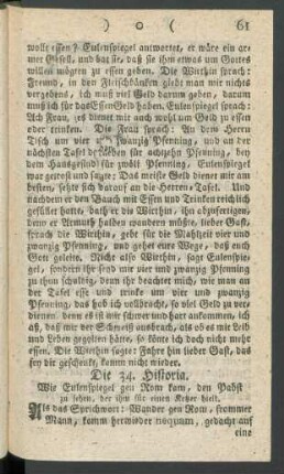 Die 34. Historia. Wie Eulenspiegel gen Rom kam, den Pabst zu sehen, der ihm für einen Ketzer hielt