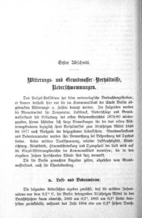 Erster Abschnitt. Witterungs- und Grundwasser-Verhältnisse, Überschwemmungen