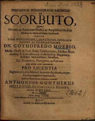 Discursus Inauguralis Medicus De Scorbuto