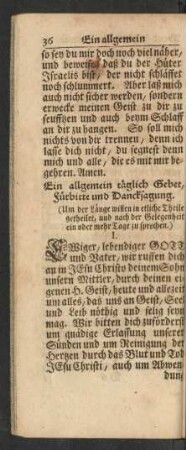 Ein allgemein täglich Gebet, Fürbitte und Dancksagung. I.