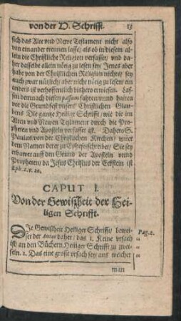 Caput I. Von der Gewißheit der Heiligen Schrifft.