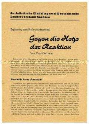 Propagandaschrift der SED gegen "reaktionäre Hetze"