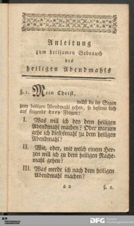 Anleitung zum heilsamen Gebrauch des heiligen Abendmahls