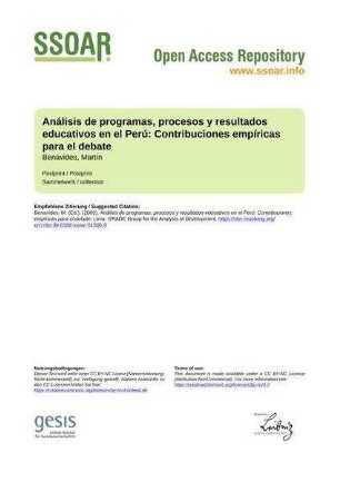 Análisis de programas, procesos y resultados educativos en el Perú: Contribuciones empíricas para el debate