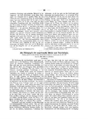 Die Pädagogik als angewandte Ethik und Psychologie : (Fortsetzung)