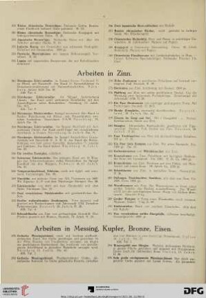 Arbeiten in Messing, Kupfer, Bronze, Eisen (Nr. 292-348)