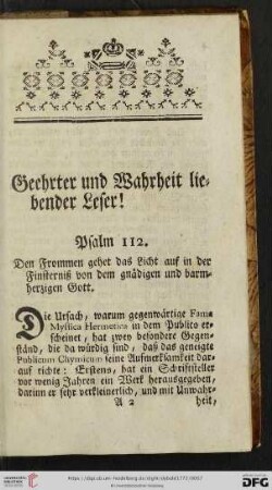 Geehrter und Wahrheit liebender Leser!