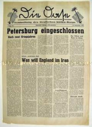 Feldzeitung des Deutschen Afrika-Korps "Die Oase" zur Belagerung von Leningrad (Petersburg)