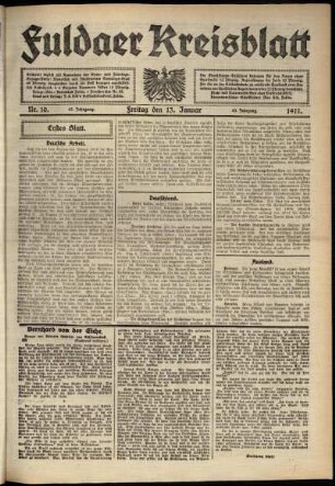 Erste Ausgabe vom Freitag, den 13. Januar 1911.