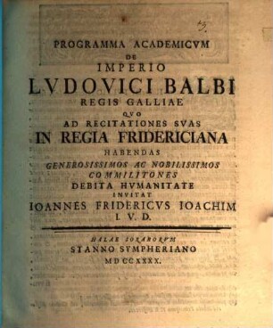 Programma acad. de imperio Ludovici Balbi, Reg. Galliae