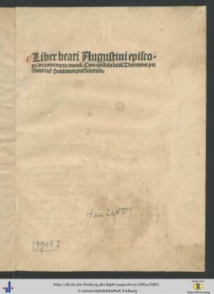 Liber beati Augustini episcopi. de contemptu mundi