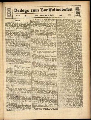 Zweite Ausgabe vom Sonntag, den 14. April 1912.