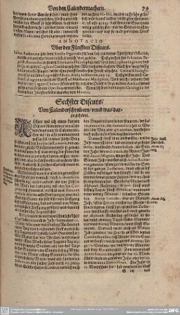 Sechster Discurs/Von Calenderschreibern/unnd was darzu gehöret.