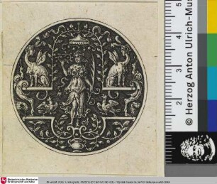 [Groteske mit Figur des Friedens mit Krone und Palmwedel]