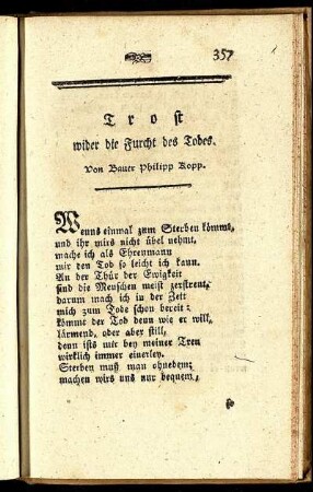 Trost wider die Furcht des Todes.