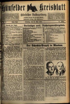 Erste Ausgabe vom Dienstag, den 22. Mai 1928.