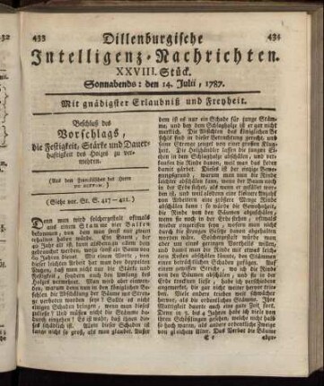 XXVIII. Stück. Sonnabends: den 14. Julii, 1787.