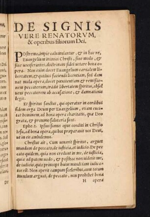 DE SIGNIS VERE RENATORUM, et operibus filiorum Dei.