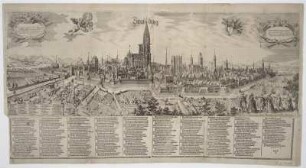 Ansicht von Straßburg, Radierung, um 1650? : Straßburg. - [S.l.] , [um 1650?]. - 1 Ansicht : Radierung ; 82 x 29 cm. Mit Wappen. - Mit Gebäuderverzeichn. - Mit Erl. in Kartuschen u. unterh. Bildrand im Hochdruck