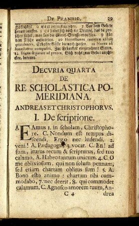 Decuria Quarta De Re Scholastica Pomeridiana.