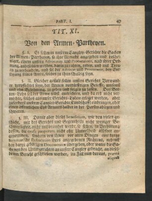Tit. XI. Von den Armen-Partheyen.