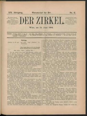 Nr. 6. Wien, am 15. Juni 1884.