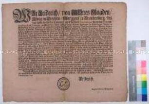 Edikt von Friedrich I. König in Preußen gegen den Gebrauch fremder Münzsorten in Preußen