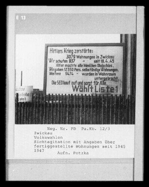 Zwickau, Volkswahlen, Sichtagitation mit Angaben über fertiggestellte Wohnungen seit 1945