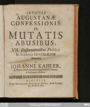 Articuli Augustanae Confessionis De Mutatis Abusibus