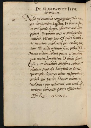 De honestate vitae et morum.