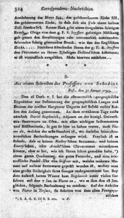 Aus einem Schreiben des Professors von Schedius : Pest, den 31 Januar 1799