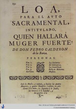 Loa para el Auto Sacramental Quien hallarà Muger Fuerte?