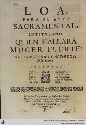 Loa para el Auto Sacramental Quien hallarà Muger Fuerte?