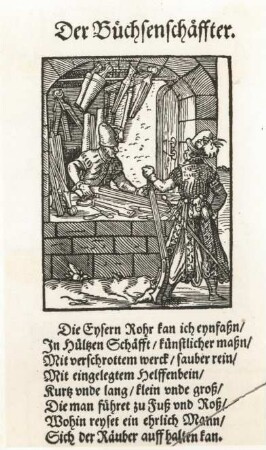 "Der Büchsenschäffter" (1568, J. Amman; Holzschnitt; aus: "Alle stendt auf erden"; Staatliche Kunstsammlungen Dresden)