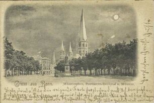 Gruss aus Bonn. – Münsterplatz, Beethoven-Denkmal u. Münster.