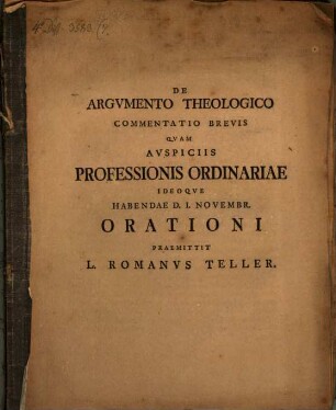 De Argvmento Theologico Commentatio Brevis