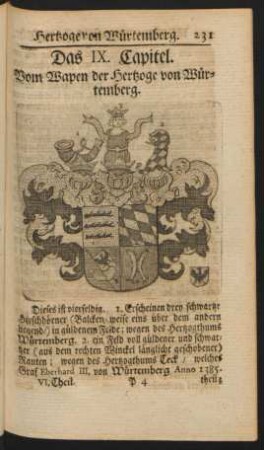 Das IX. Capitel. Vom Wapen der Hertzoge von Würtemberg