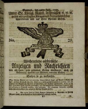 No. 29. Montags, den 20ten Julii, 1750.