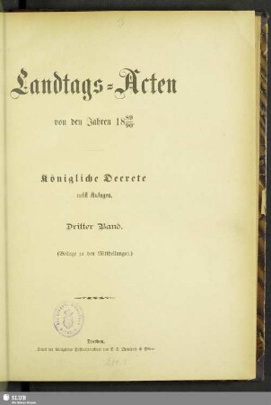 1889/90,3: Landtags-Akten / Königliche Dekrete