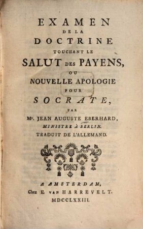 Examen de la doctrine touch. le Salut des Payens