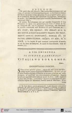 A sua Eminenza il Signor Cardinale Vitaliano Borromeo