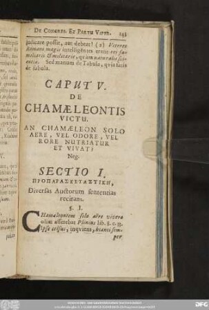 Sectio I. [...], Diversas Auctorum sententias recitans.