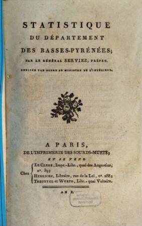 Statistique du Dèpartement des Basses-Pyrénées