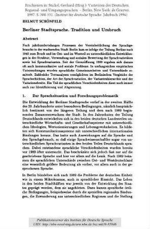 Berliner Stadtsprache. Tradition und Umbruch