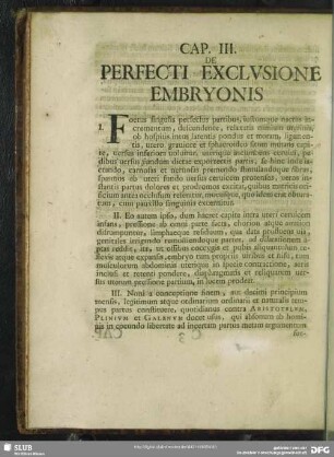 Cap. III. De Perfecti Exclusione Embryonis
