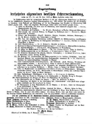 Tagesordnung der 13. allgemeinen deutschen Lehrerversammlung